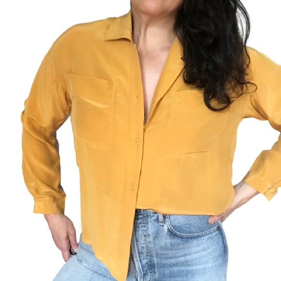 Vintage Button Down Oxford Shirt 80/'s Mustard Men Minimalist Chemise L XL